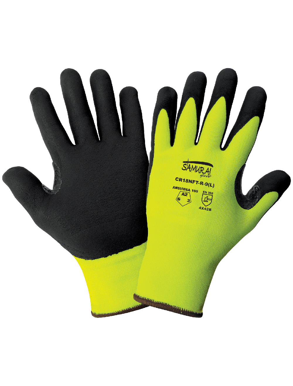 Samurai Glove® High-Visibility Cut, Abrasion, and Puncture Resistant Tuffalene® UHMWPE Gloves with Reinforced Thumb Crotch - CR18NFT-R