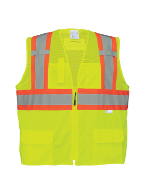 FrogWear® HV Solid and Mesh Polyester High-Visibility Surveyors Safety Vest - GLO-0037