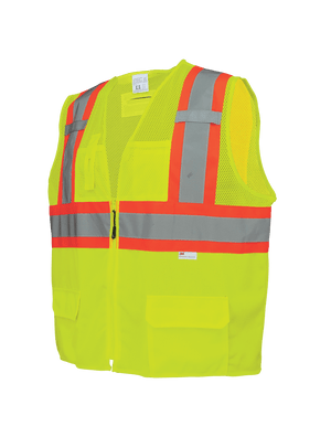 FrogWear® HV Solid and Mesh Polyester High-Visibility Surveyors Safety Vest - GLO-0037