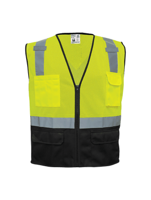 FrogWear® HV High-Visibility Polyester Solid Black Bottom Safety Vest - GLO-019