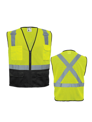 FrogWear® HV High-Visibility Polyester Solid Black Bottom Safety Vest - GLO-019