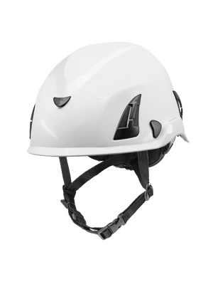 Bullhead Safety™ Head Protection - White Climbing Style Protective Helmet with Six-Point Ratchet Suspension and Four-Point Chin Strap - HH-CH1-W