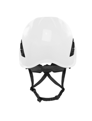 Bullhead Safety™ Head Protection - White Climbing Style Protective Helmet with Six-Point Ratchet Suspension and Four-Point Chin Strap - HH-CH1-W