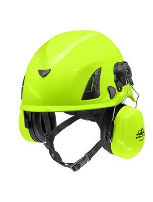 Bullhead Safety™ Head Protection - High-Visibility Yellow/Green Climbing Style Protective Helmet with Six-Point Ratchet Suspension and Four-Point Chin Strap - HH-CH1-YG