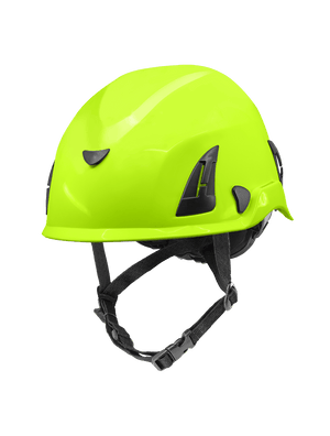 Bullhead Safety™ Head Protection - High-Visibility Yellow/Green Climbing Style Protective Helmet with Six-Point Ratchet Suspension and Four-Point Chin Strap - HH-CH1-YG