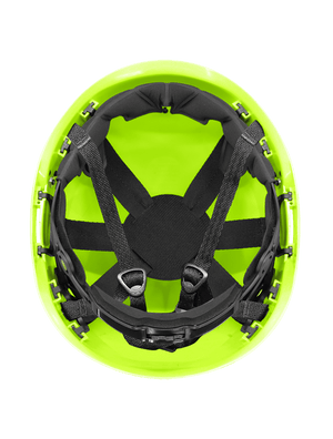 Bullhead Safety™ Head Protection - High-Visibility Yellow/Green Climbing Style Protective Helmet with Six-Point Ratchet Suspension and Four-Point Chin Strap - HH-CH1-YG