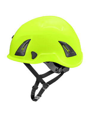 Bullhead Safety™ Head Protection - High-Visibility Yellow/Green Climbing Style Protective Helmet with Six-Point Ratchet Suspension and Four-Point Chin Strap - HH-CH1-YG