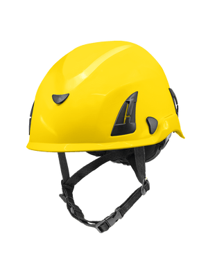 Bullhead Safety™ Head Protection - Yellow Climbing Style Protective Helmet with Six-Point Ratchet Suspension and Four-Point Chin Strap - HH-CH1-Y