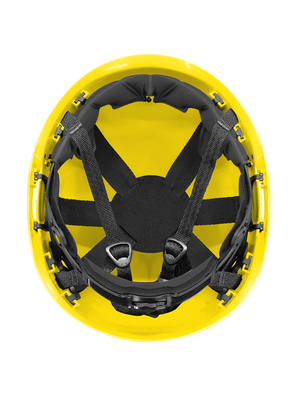 Bullhead Safety™ Head Protection - Yellow Climbing Style Protective Helmet with Six-Point Ratchet Suspension and Four-Point Chin Strap - HH-CH1-Y