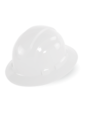 Bullhead Safety™ Head Protection White Unvented Full Brim Style Hard Hat With Six-Point Ratchet Suspension - HH-F1-W